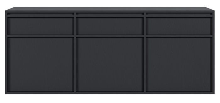 buffet à trois portes - evo - 154 cm - avec tiroirs - suspendu - noir